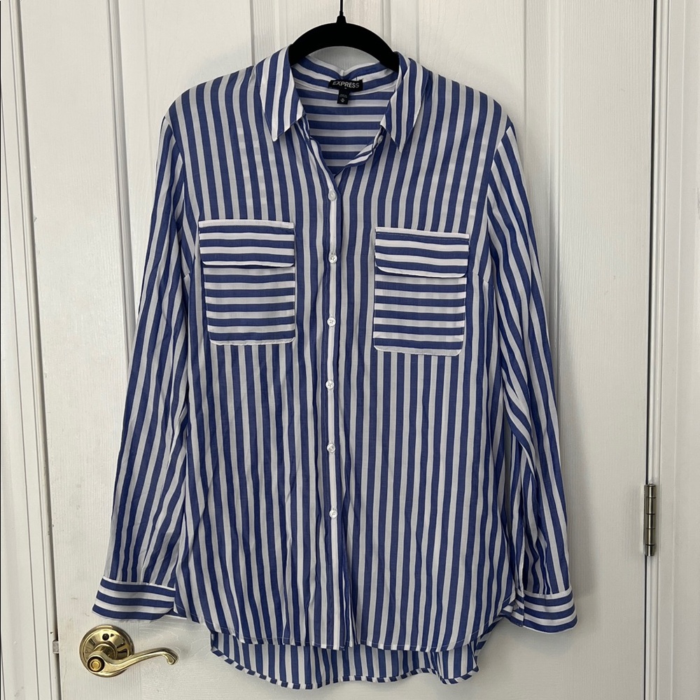 Blue and White Striped button up